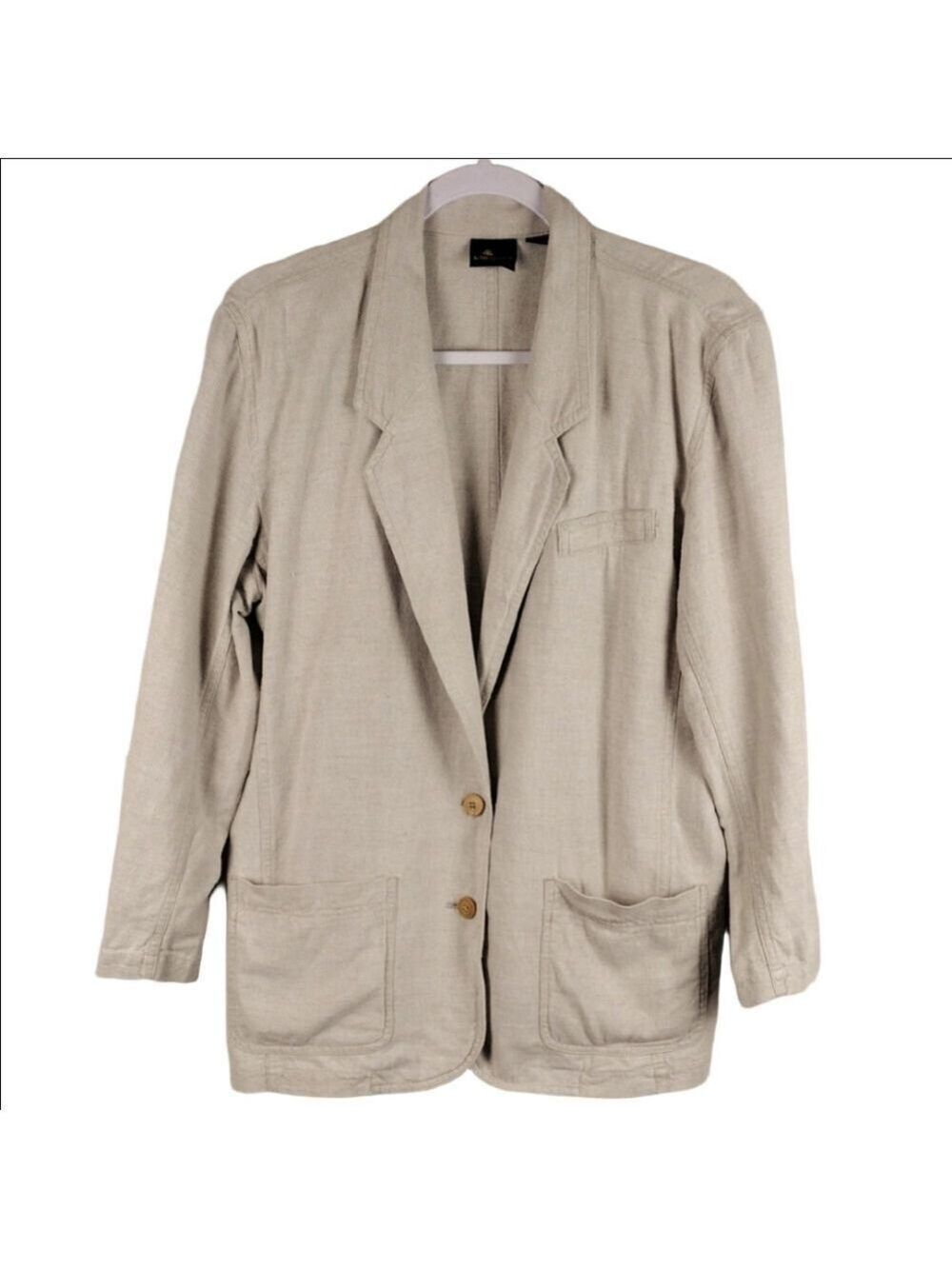 Lizsport Petite Natural Linen Blend One Notched Two Button Classic Blazer Jacket